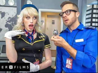 blowjob (shemale) big cock (shemale) big tits (shemale) Cute Trans Stewardess Smashed By Kinky Guard - GenderXFilms